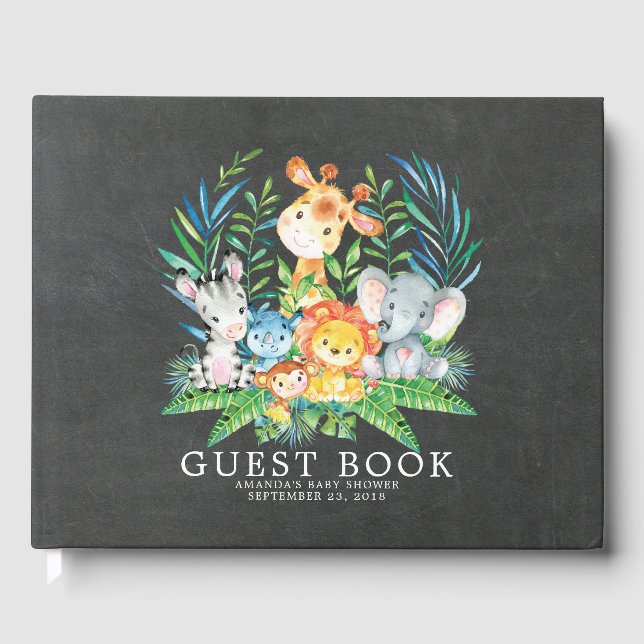 Chalkboard Safari Jungle Baby shower Livre d'or (Recto)