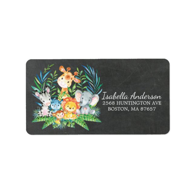 Chalkboard Safari Jungle Babydusche Etikett Adressaufkleber (Vorne)