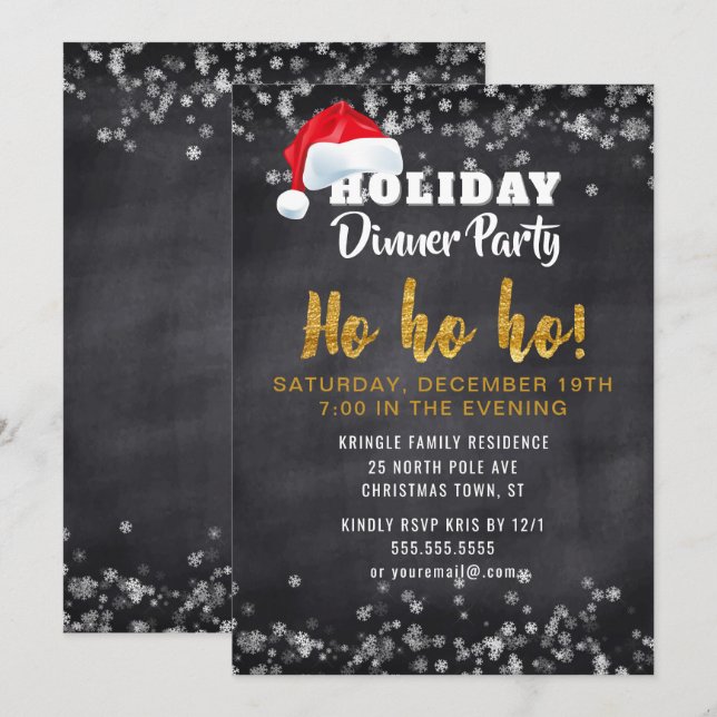 Chalkboard Santa Holiday Dinner Party Einladung (Vorne/Hinten)