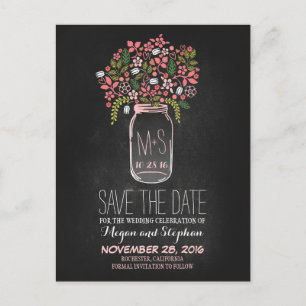 Chalkboard Save the Date - Floral Mason Jar Ankündigungspostkarte