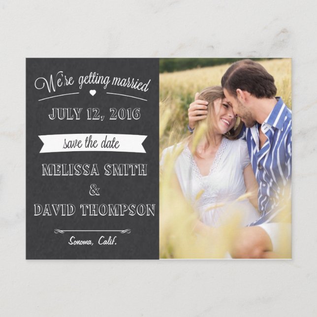 Chalkboard Save the Date Postkarte (Vorderseite)