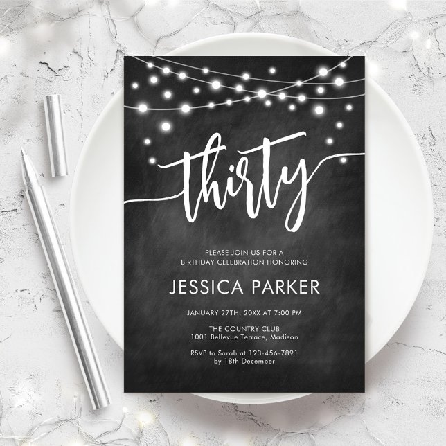Chalkboard Schwarz-weiß 30. Geburtstag Party Einladung (Von Creator hochgeladen)