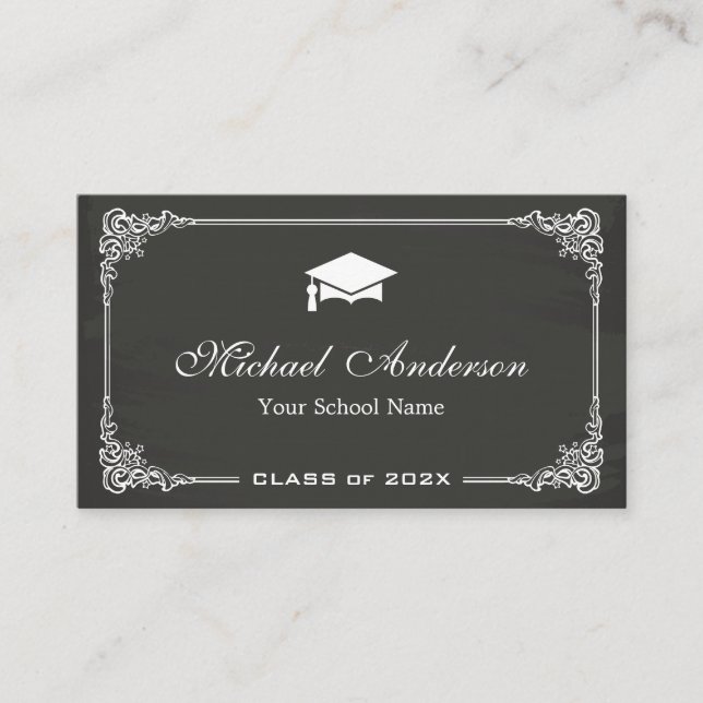 Chalkboard Schwarz-weiß Graduate Student Telefonnummerkarte (Vorderseite)