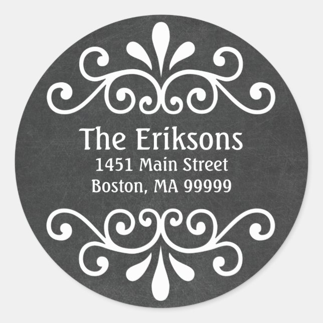Chalkboard Schwarz-weiße Personalisierte Adresseti Runder Aufkleber (Vorderseite)