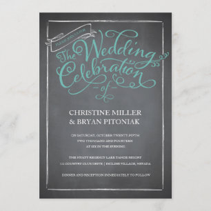 Chalkboard Script Blue Wedding Einladung
