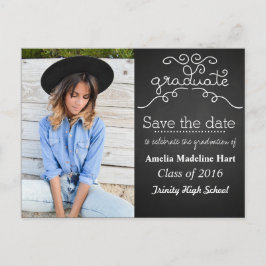 Chalkboard Script Graduate | Save the Date Foto Postkarte