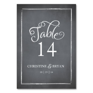 Chalkboard Script White Table Card Tischnummer
