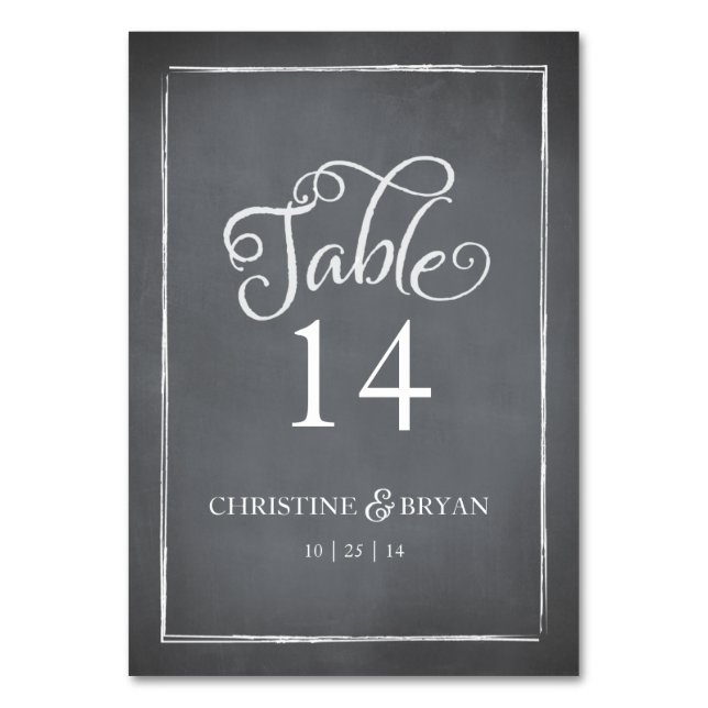 Chalkboard Script White Table Card Tischnummer (Vorderseite)