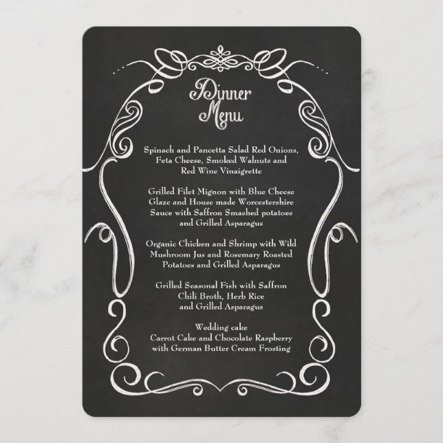 Chalkboard Scroll Typografy Formales Dinner Menü Menükarte (Vorderseite)