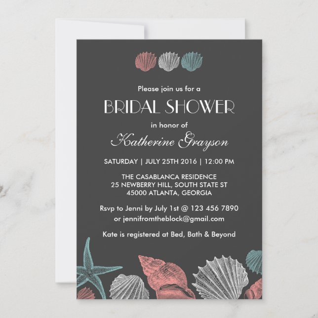 Chalkboard Seashells Invitation pour le mariage de (Devant)