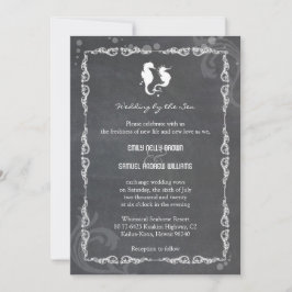 Chalkboard-Seepferd-Hochzeit in Urlaubsort Einladung