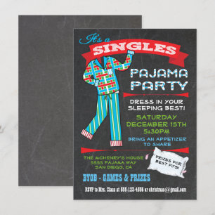 Chalkboard-Single Pajama-Party Einladungen