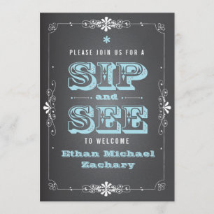 Chalkboard Sip and See Baby Boy Invitation
