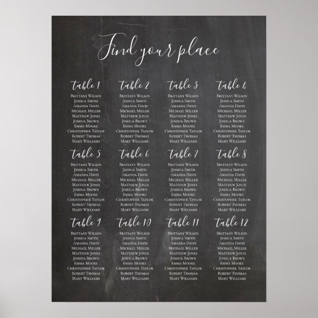 Chalkboard Sitzkarte drucken. Moderne Hochzeit Poster (Vorne)