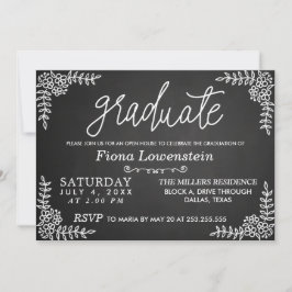 Chalkboard-Skript | Floral | Open House Abschluss Einladung