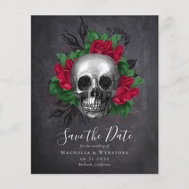 Chalkboard Skull Gothic Halloween Save the Date (Vorderseite)