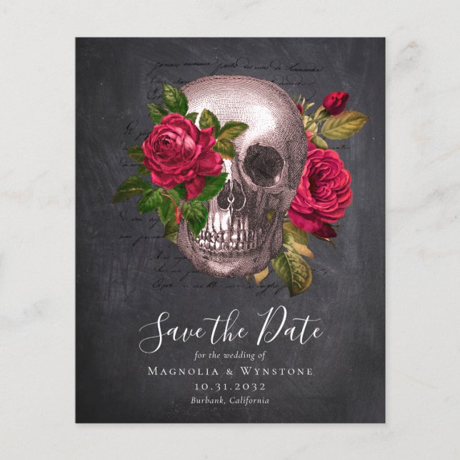 Chalkboard Skull Gothic Halloween Save the Date (Vorderseite)