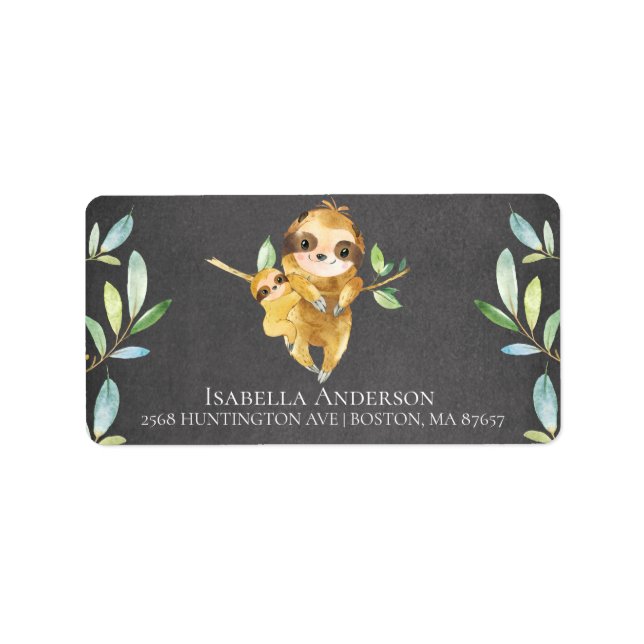 Chalkboard Sloth Baby Boy Dusche Etikett Adressaufkleber (Vorne)