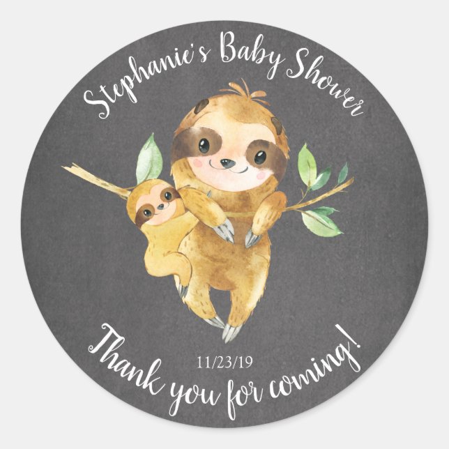 Chalkboard Sloth Baby Dusche Gefallen Sticker (Vorderseite)