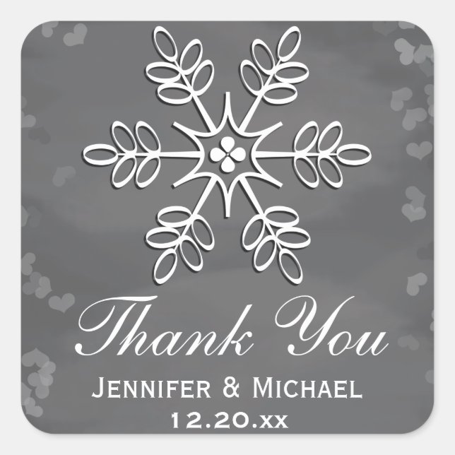 Chalkboard Snowflake Danke Label Quadratischer Aufkleber (Vorderseite)