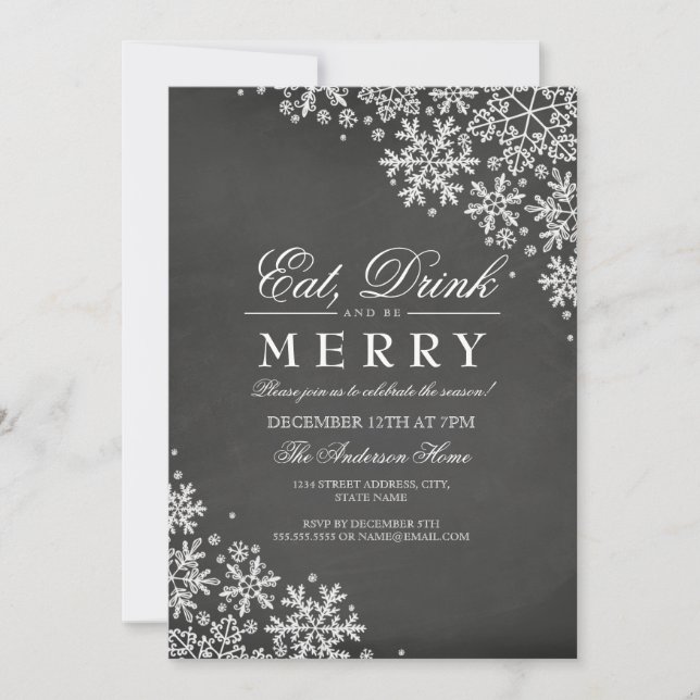 Chalkboard Snowflake Fête de Noël Invitation (Devant)