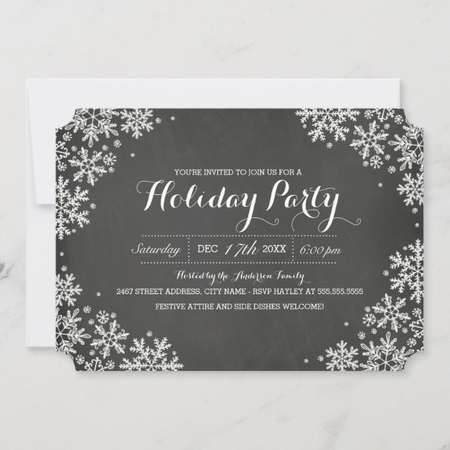 Chalkboard Snowflake Fête Invitation (Devant)