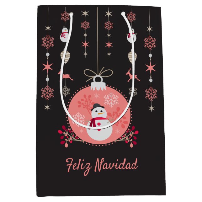 Chalkboard Snowman Navidad Mittlere Geschenktüte (Vorderseite)