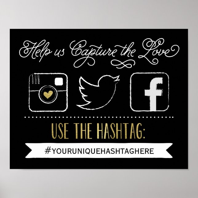Chalkboard Social Media Hashtag | Hochzeitsdekor Poster (Vorne)