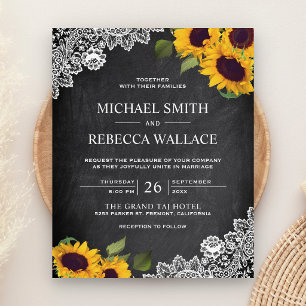 Chalkboard Sonnenblumen Budget Einladung Hochzeit