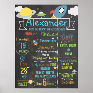 Chalkboard Space Party - erstes Geburtstagsschild Poster