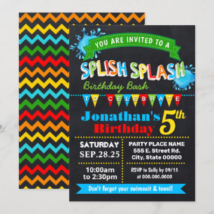 Chalkboard Splish Begrüßung Geburtstagsbash-Party Einladung