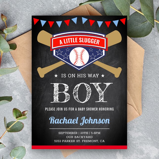 Chalkboard Sports Boy Baseball Baby Dusche Einladung (Von Creator hochgeladen)