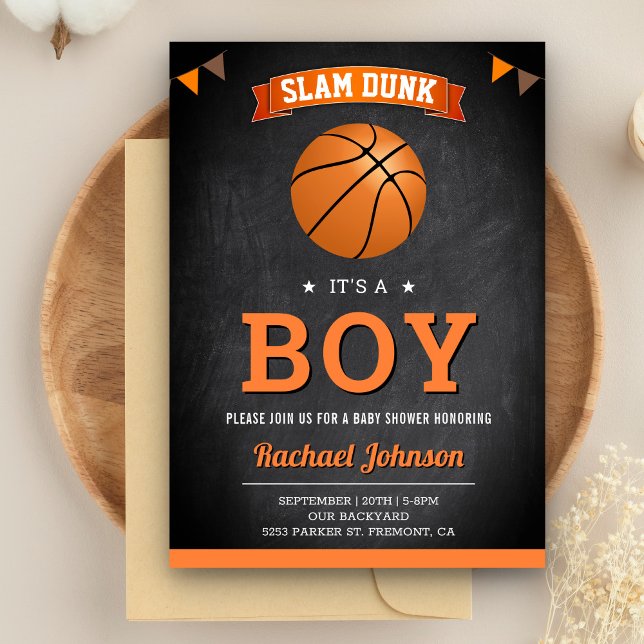 Chalkboard Sports Boy Basketball Baby Dusche Einladung (Von Creator hochgeladen)