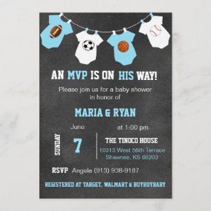 Chalkboard Sports Thème Baby Shower Invitations