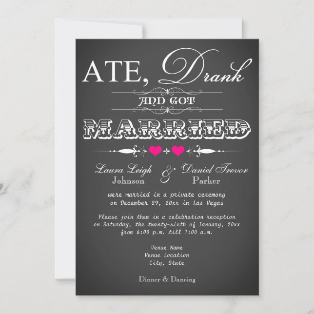 Chalkboard Stil Hochzeitsempfang nur einladen Einladung (Vorderseite)