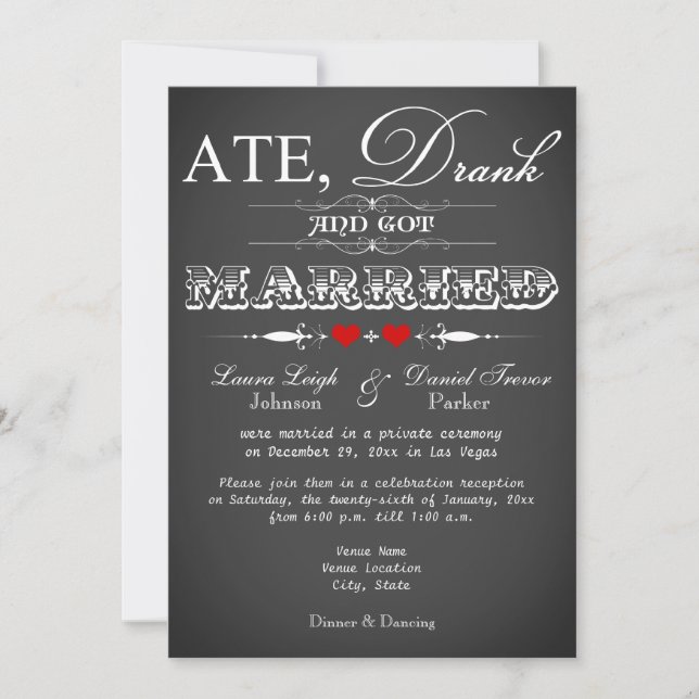 Chalkboard Stil Hochzeitsempfang nur einladen Einladung (Vorderseite)
