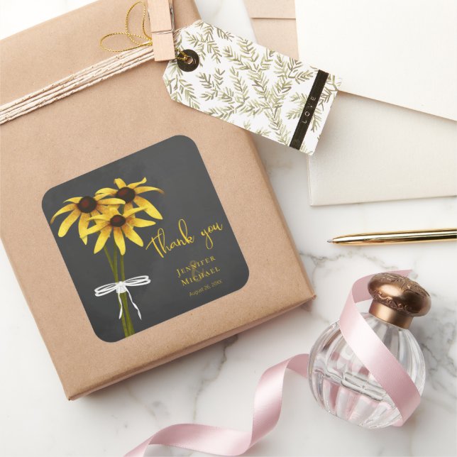 Chalkboard Stil Schwarz Mit Augen Susan Blume Hoch Quadratischer Aufkleber (Schenken)