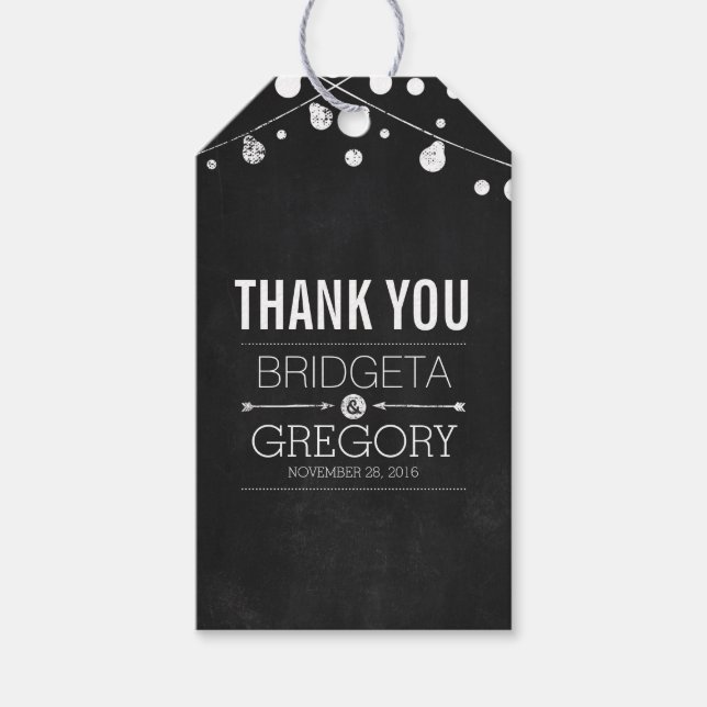 Chalkboard String Lights Hochzeit Geschenkanhänger (Vorderseite)