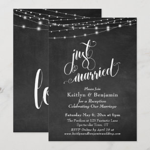 Chalkboard String Lights Just Married Celebration Einladung