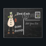 Chalkboard Style Green Snowman Postcard Feiertagspostkarte<br><div class="desc">Vintage chalkboard snowman Christmas Postcard ready for you to personalize. ⭐ This Product is 100% Customizable. ****Click on CUSTOMIZE BUTTON to add, delete, move, resize, change around, rotate usw.Ja, ja. ⭐ (Please be sure to resize or move graphics if needed before ordering) NOT ALL TEMPLATE OPTIONS NEED CHANGD. 99% of...</div>