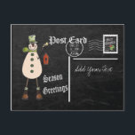 Chalkboard Style Green Snowman Postcard Feiertagspostkarte<br><div class="desc">Vintage chalkboard snowman Christmas Postcard ready for you to personalize. ⭐ This Product is 100% Customizable. ****Click on CUSTOMIZE BUTTON to add, delete, move, resize, change around, rotate usw.Ja, ja. ⭐ (Please be sure to resize or move graphics if needed before ordering) NOT ALL TEMPLATE OPTIONS NEED CHANGD. 99% of...</div>