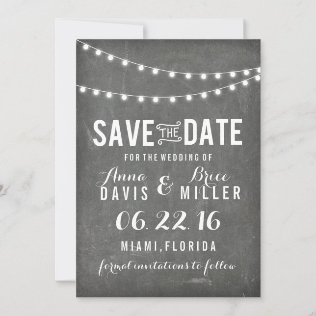 Chalkboard Summer String Light Save the Date (Vorderseite)