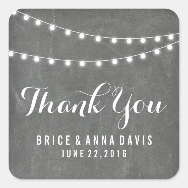 Chalkboard Summer String Light Wedding Vielen Dank Quadratischer Aufkleber (Vorderseite)