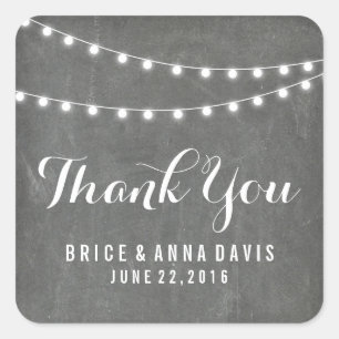 Chalkboard Summer String Light Wedding Vielen Dank Quadratischer Aufkleber
