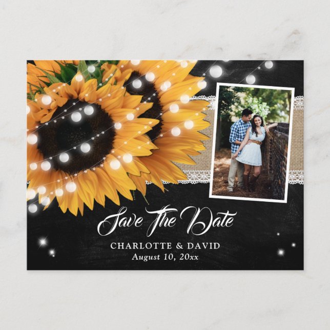 Chalkboard Sunflower Save the Date Foto Postkarten (Vorderseite)