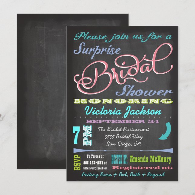 Chalkboard Surprise Bridal Duwer Einladungen (Vorne/Hinten)