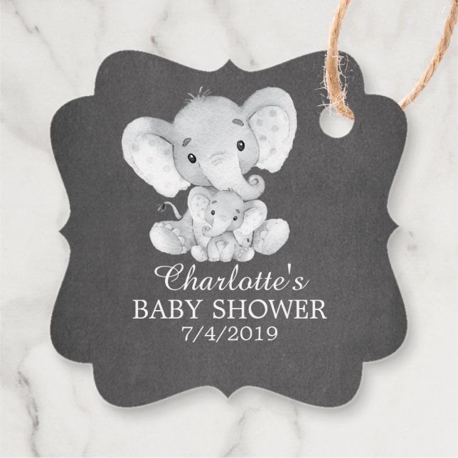 Chalkboard Sweet Elephant Baby Dusche Gefallen Ges Geschenkanhänger (Rückseite)