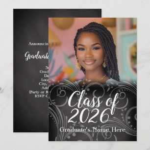 Chalkboard Swirl Class of 2021 Foto Abschluss Einladung