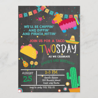 Chalkboard Taco Twosday Pinata Fiesta 2. Geburtsta Einladung