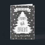 Chalkboard Tante & Onkel Frohe Weihnachtskarte Feiertagskarte<br><div class="desc">Fröhliche Weihnachtsgrüßkarte für Ihre Tante und Ihren Onkel mit rustikalem Chalkboard-Muster,  Weihnachtsbaum und Schneeflocken. Wünschen Sie Ihre Tante und Ihren Onkel in dieser Urlaubssaison mit dieser stilvollen Grußkarte.</div>